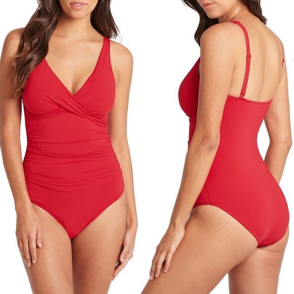 Sea Level Swim Ruched Red One Piece Swimsuit‎ Size 6 - Picture 1 of 8